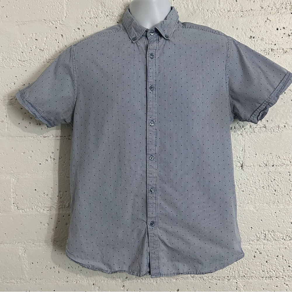 Denim & Flower Ricky Singh Mens Casual Button Down Shirt M Blue Striped Cotton